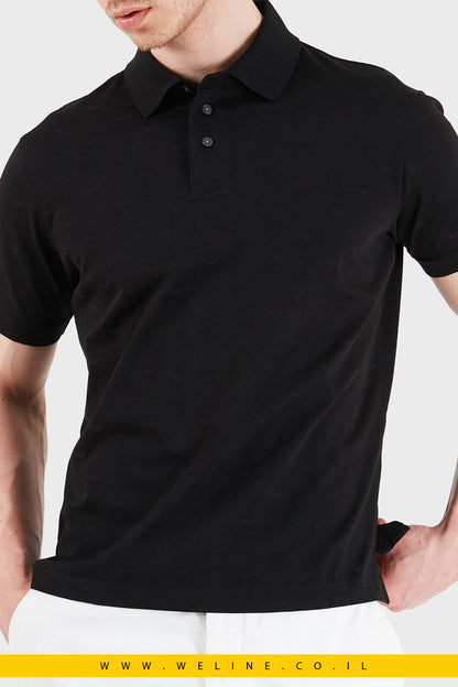 חולצת פולו ג'רזי Slim Fit עם דוגמת Black Eagle בג'קארד - WELINE.CO.IL
