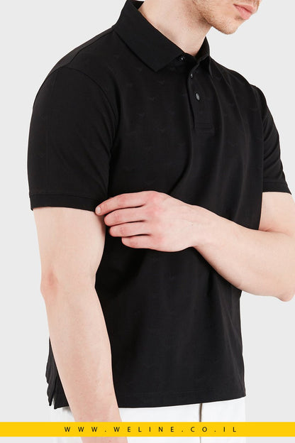 חולצת פולו ג'רזי Slim Fit עם דוגמת Black Eagle בג'קארד - WELINE.CO.IL