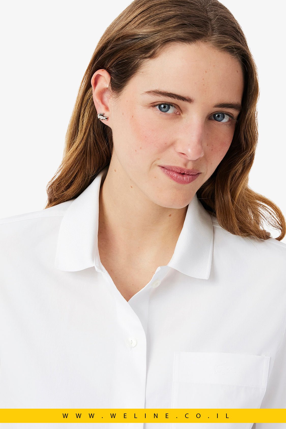 חולצת כותנה פופלין סטרץ’ Slim Fit עם כיס מבית Lacoste - WELINE.CO.IL