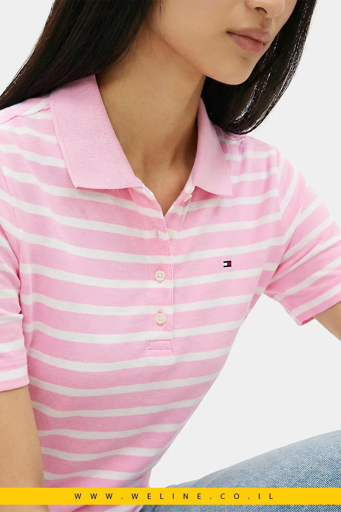 חולצת פולו נשים Tommy Hilfiger 1985 Regular Fit Pique Polo Shirt – צבע Breton Classic Pink - WELINE.CO.IL
