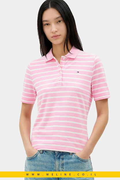 חולצת פולו נשים Tommy Hilfiger 1985 Regular Fit Pique Polo Shirt – צבע Breton Classic Pink - WELINE.CO.IL