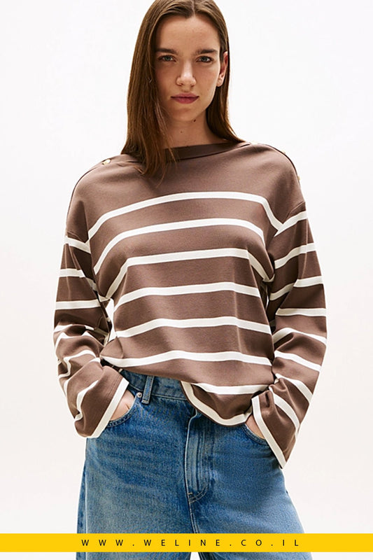 חולצת שרוולים ארוכים עם צווארון סירה לנשים Tommy Hilfiger - WELINE.CO.IL