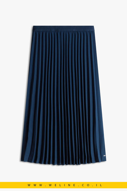 חצאית מידי קפלים אלגנטית כחול כהה Tommy Hilfiger - WELINE.CO.IL