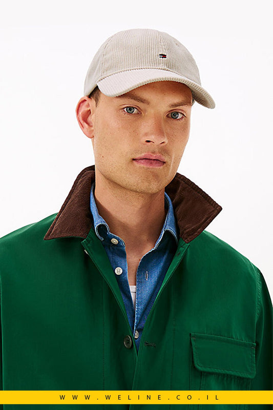 Tommy Hilfiger כובע Corduroy Baseball – עם רקמת Flag קדמית - WELINE.CO.IL