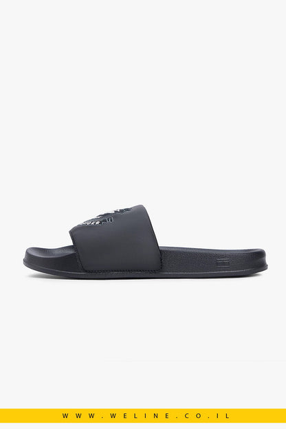 כפכפי גברים Tommy Hilfiger Crest Appliqué Pool Slides – צבע שחור - WELINE.CO.IL