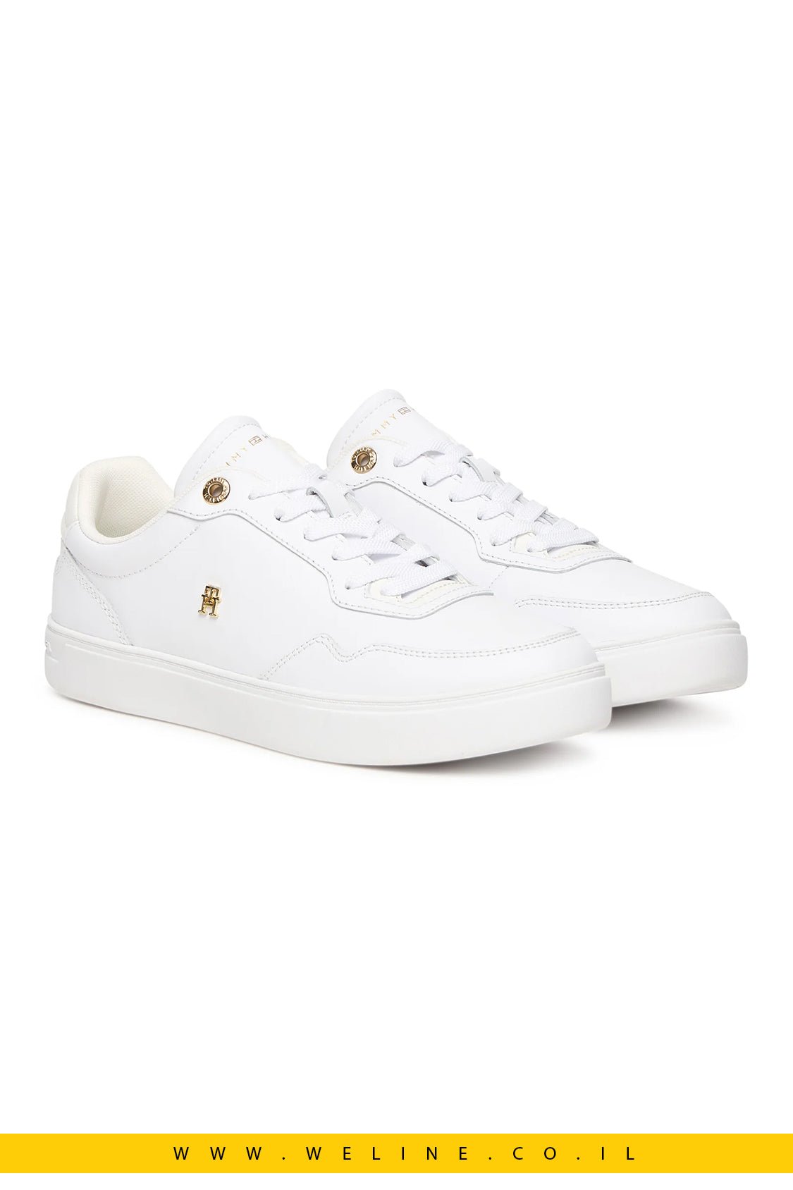 נעלי סניקרס עור לנשים Tommy Hilfiger | Cupsole עם שילוב טקסטורות - WELINE.CO.IL