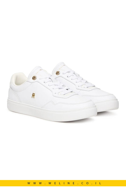 נעלי סניקרס עור לנשים Tommy Hilfiger | Cupsole עם שילוב טקסטורות - WELINE.CO.IL