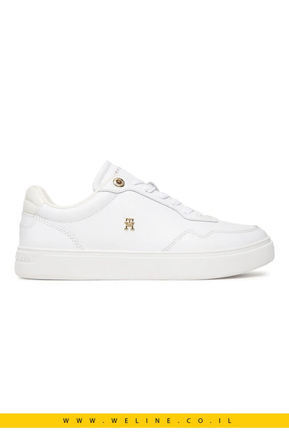 נעלי סניקרס עור לנשים Tommy Hilfiger | Cupsole עם שילוב טקסטורות - WELINE.CO.IL