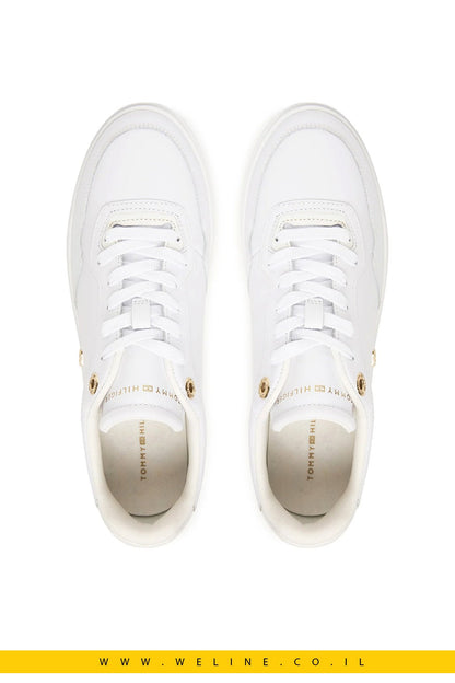 נעלי סניקרס עור לנשים Tommy Hilfiger | Cupsole עם שילוב טקסטורות - WELINE.CO.IL