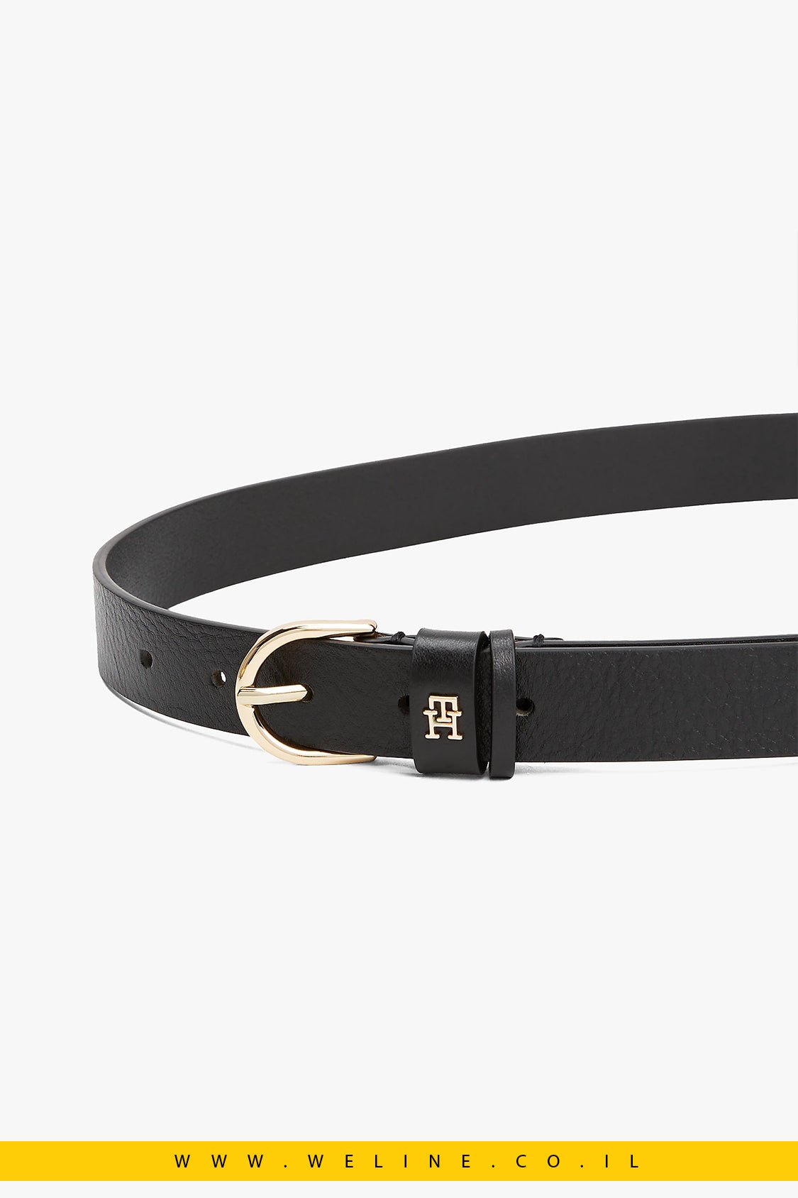 חגורת עור Tommy Hilfiger Essential TH Monogram Leather Belt – צבע שחור קלאסי - WELINE.CO.IL