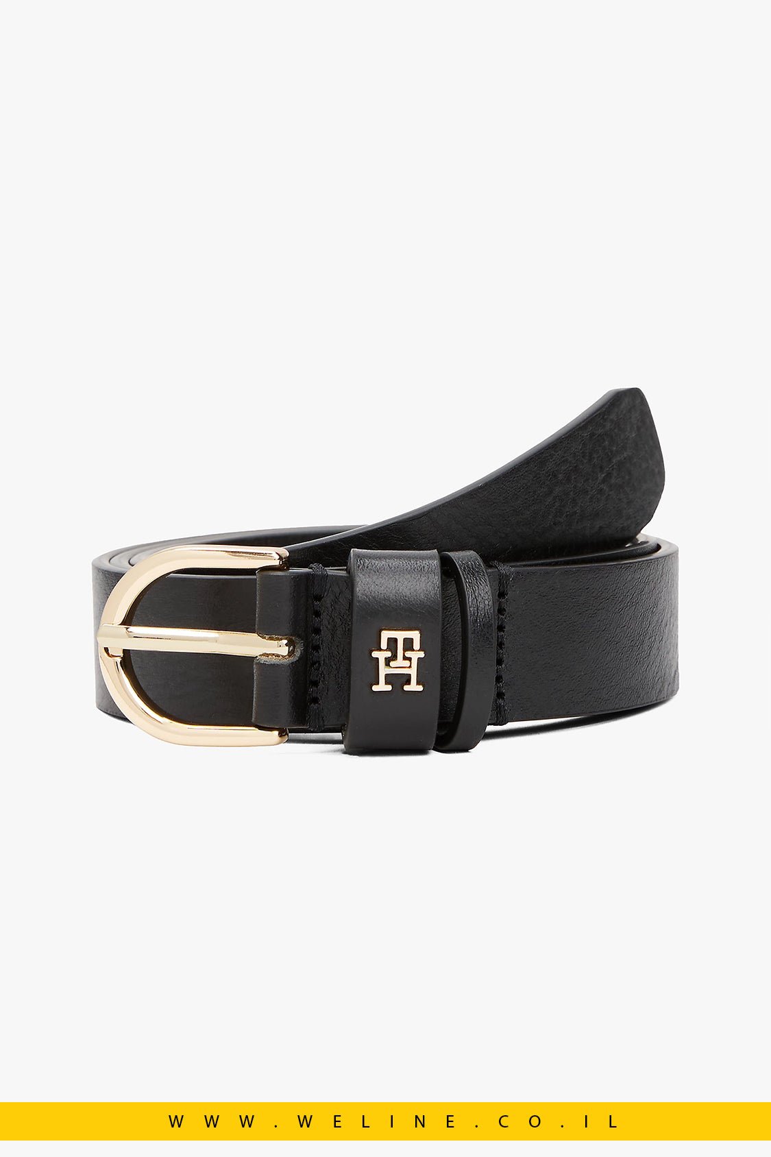 חגורת עור Tommy Hilfiger Essential TH Monogram Leather Belt – צבע שחור קלאסי - WELINE.CO.IL