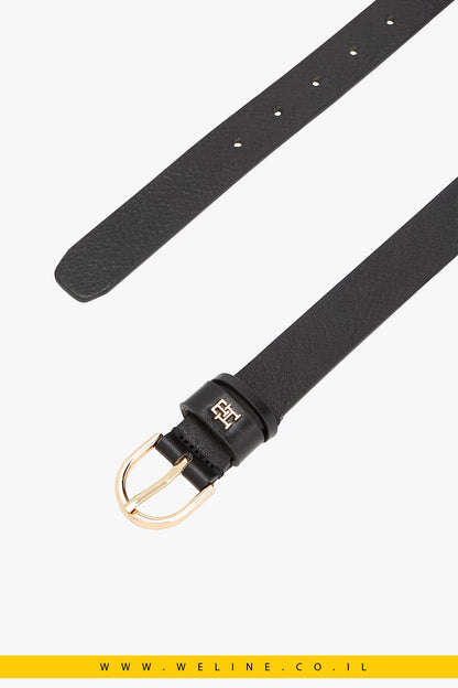 חגורת עור Tommy Hilfiger Essential TH Monogram Leather Belt – צבע שחור קלאסי - WELINE.CO.IL