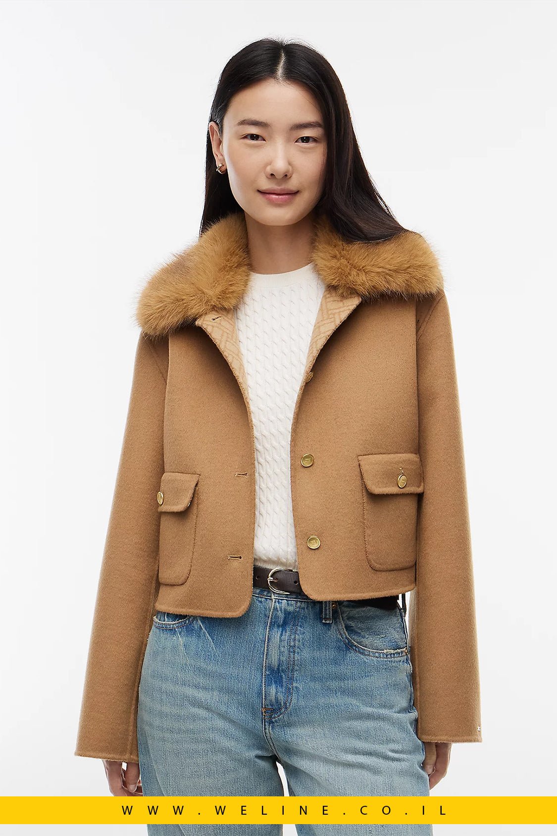 ז'קט נשים Tommy Hilfiger Faux Fur Collar Wool Blend - WELINE.CO.IL
