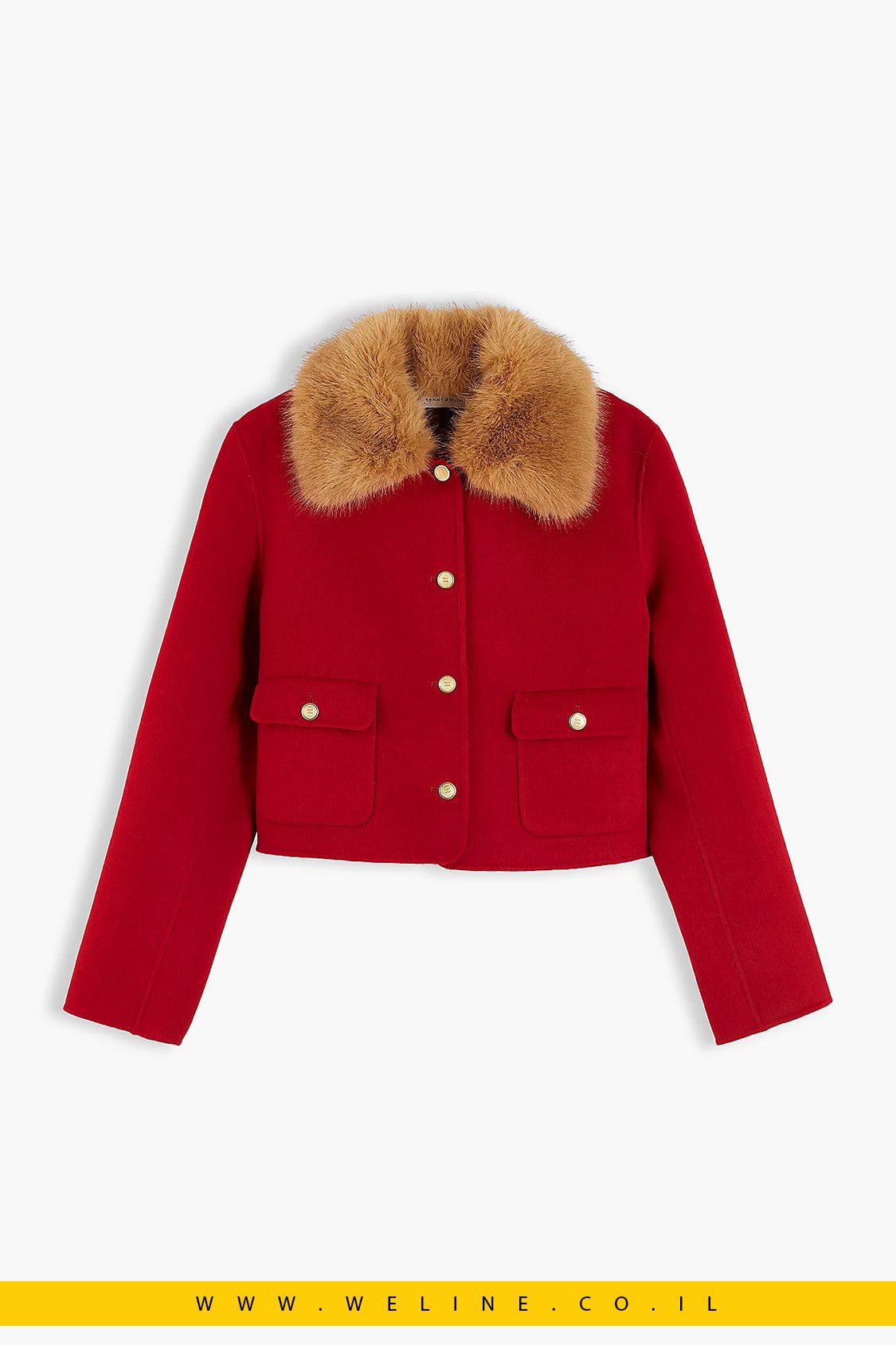 ז'קט נשים Tommy Hilfiger Faux Fur Collar Wool Blend - WELINE.CO.IL