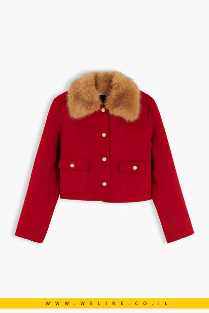 ז'קט נשים Tommy Hilfiger Faux Fur Collar Wool Blend - WELINE.CO.IL