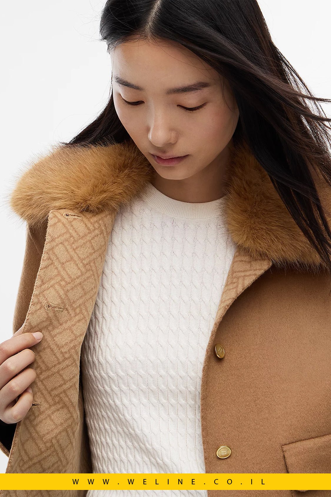 ז'קט נשים Tommy Hilfiger Faux Fur Collar Wool Blend - WELINE.CO.IL