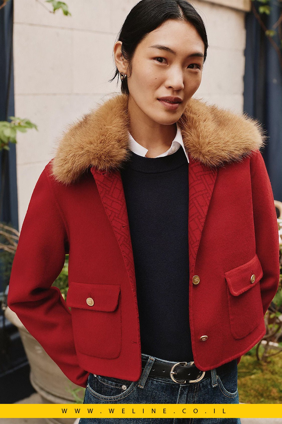 ז'קט נשים Tommy Hilfiger Faux Fur Collar Wool Blend - WELINE.CO.IL