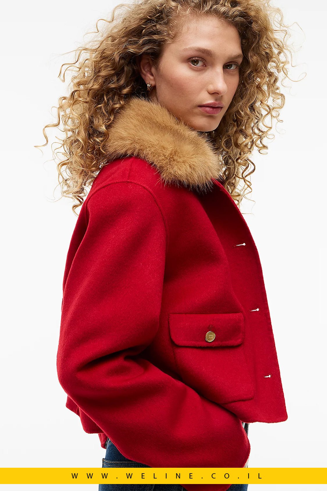 ז'קט נשים Tommy Hilfiger Faux Fur Collar Wool Blend - WELINE.CO.IL