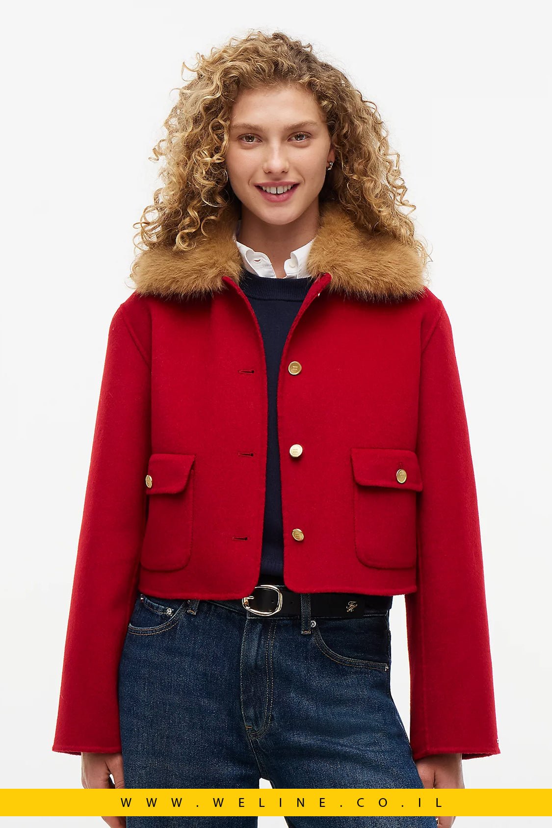 ז'קט נשים Tommy Hilfiger Faux Fur Collar Wool Blend - WELINE.CO.IL
