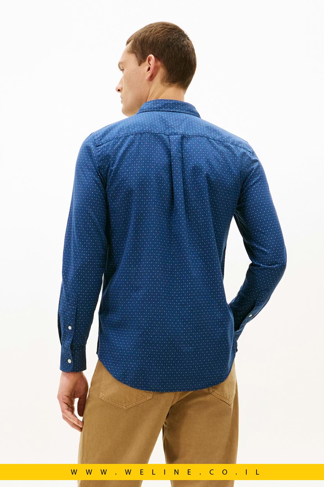 Tommy Hilfiger Flex Poplin Print Shirt לגברים – חולצה מכופתרת Slim Fit בצבע AEGEAN SEA - WELINE.CO.IL