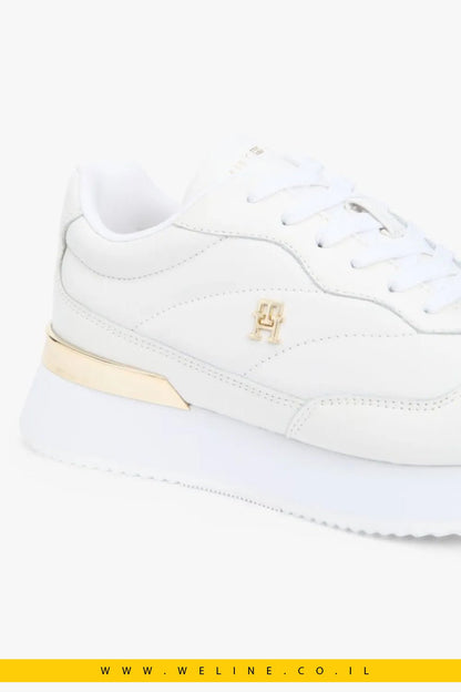 סניקרס עור לנשים Tommy Hilfiger Leather TH Monogram – צבע לבן - WELINE.CO.IL