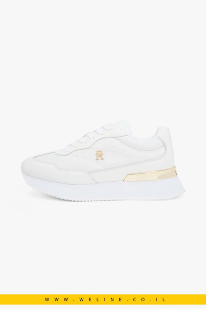 סניקרס עור לנשים Tommy Hilfiger Leather TH Monogram – צבע לבן - WELINE.CO.IL