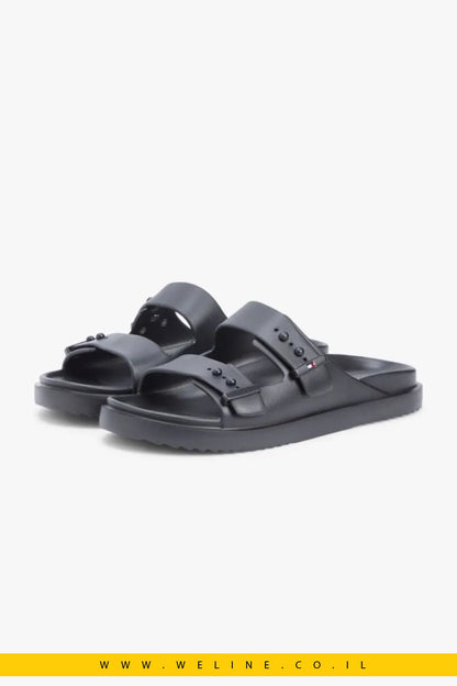 כפכפי גברים Tommy Hilfiger Lightweight Pin Buckle Pool Slides – צבע שחור - WELINE.CO.IL