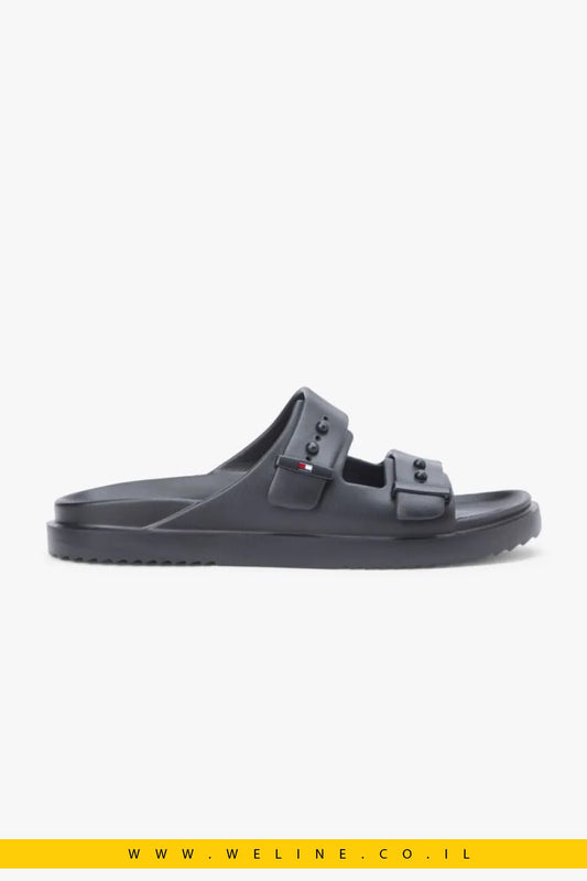כפכפי גברים Tommy Hilfiger Lightweight Pin Buckle Pool Slides – צבע שחור - WELINE.CO.IL