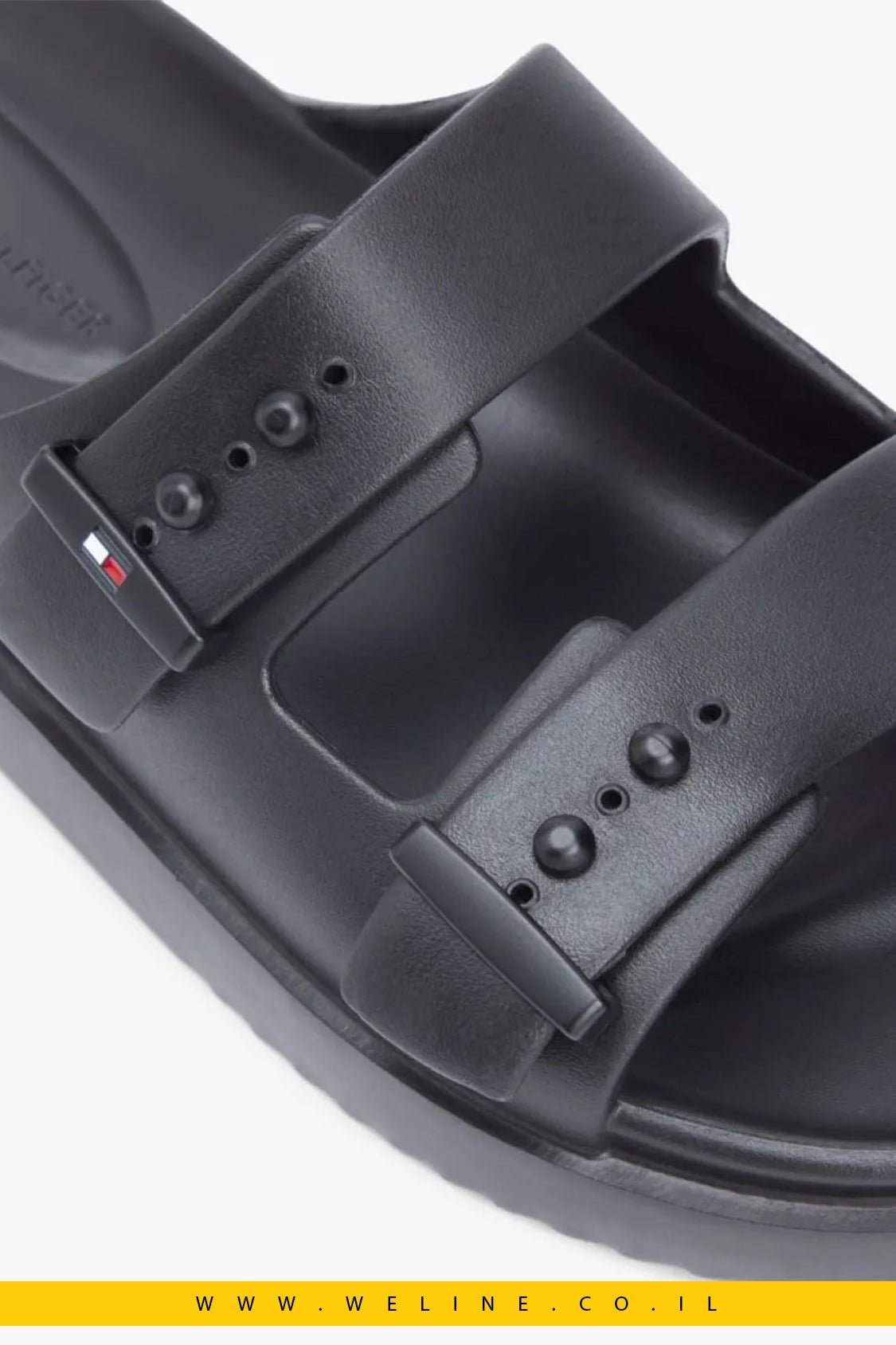 כפכפי גברים Tommy Hilfiger Lightweight Pin Buckle Pool Slides – צבע שחור - WELINE.CO.IL