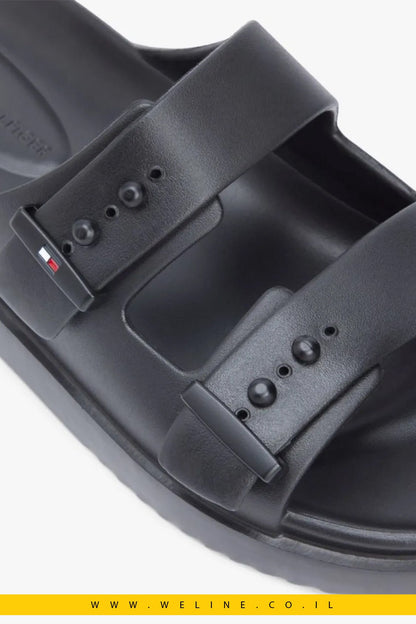 כפכפי גברים Tommy Hilfiger Lightweight Pin Buckle Pool Slides – צבע שחור - WELINE.CO.IL