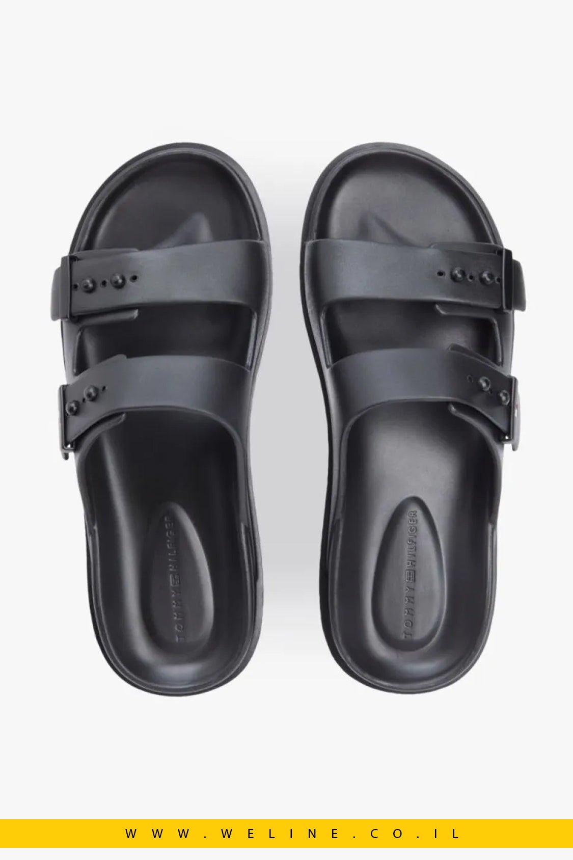 כפכפי גברים Tommy Hilfiger Lightweight Pin Buckle Pool Slides – צבע שחור - WELINE.CO.IL