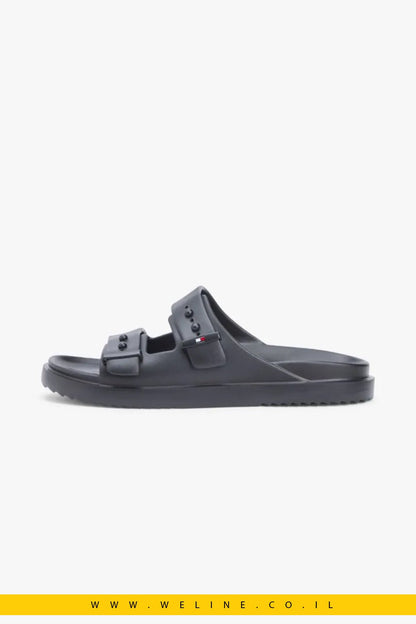 כפכפי גברים Tommy Hilfiger Lightweight Pin Buckle Pool Slides – צבע שחור - WELINE.CO.IL