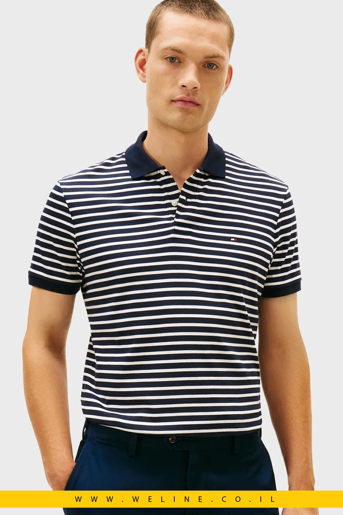 חולצת פולו גברים Tommy Hilfiger LIQUID REG SEASONAL – פסים כחול/לבן - WELINE.CO.IL