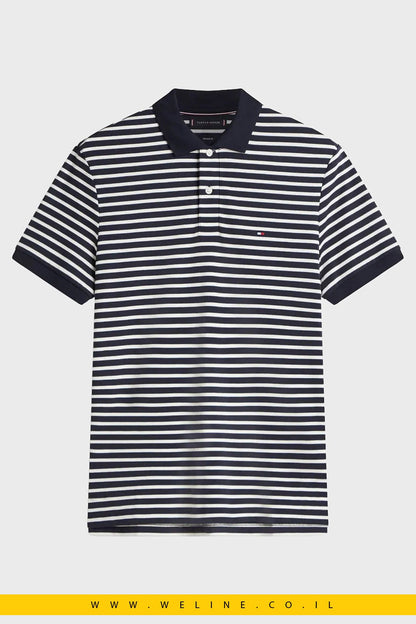 חולצת פולו גברים Tommy Hilfiger LIQUID REG SEASONAL – פסים כחול/לבן - WELINE.CO.IL