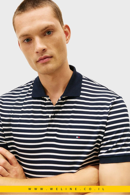 חולצת פולו גברים Tommy Hilfiger LIQUID REG SEASONAL – פסים כחול/לבן - WELINE.CO.IL