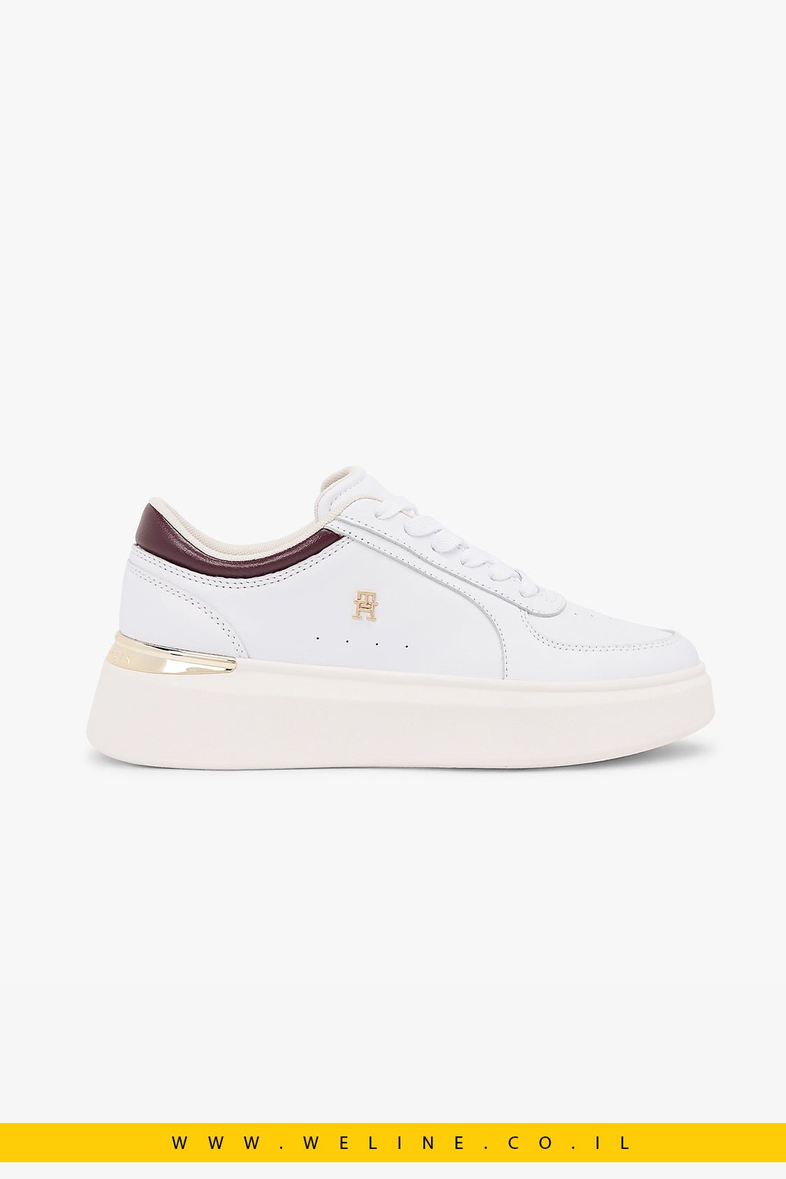 נעלי סניקרס פלטפורמה לנשים Tommy Hilfiger Metallic Heel Leather – צבע לבן/Marzemino - WELINE.CO.IL