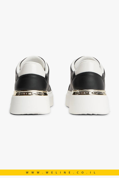 נעלי סניקרס פלטפורמה לנשים Tommy Hilfiger Metallic TH Monogram Leather - WELINE.CO.IL