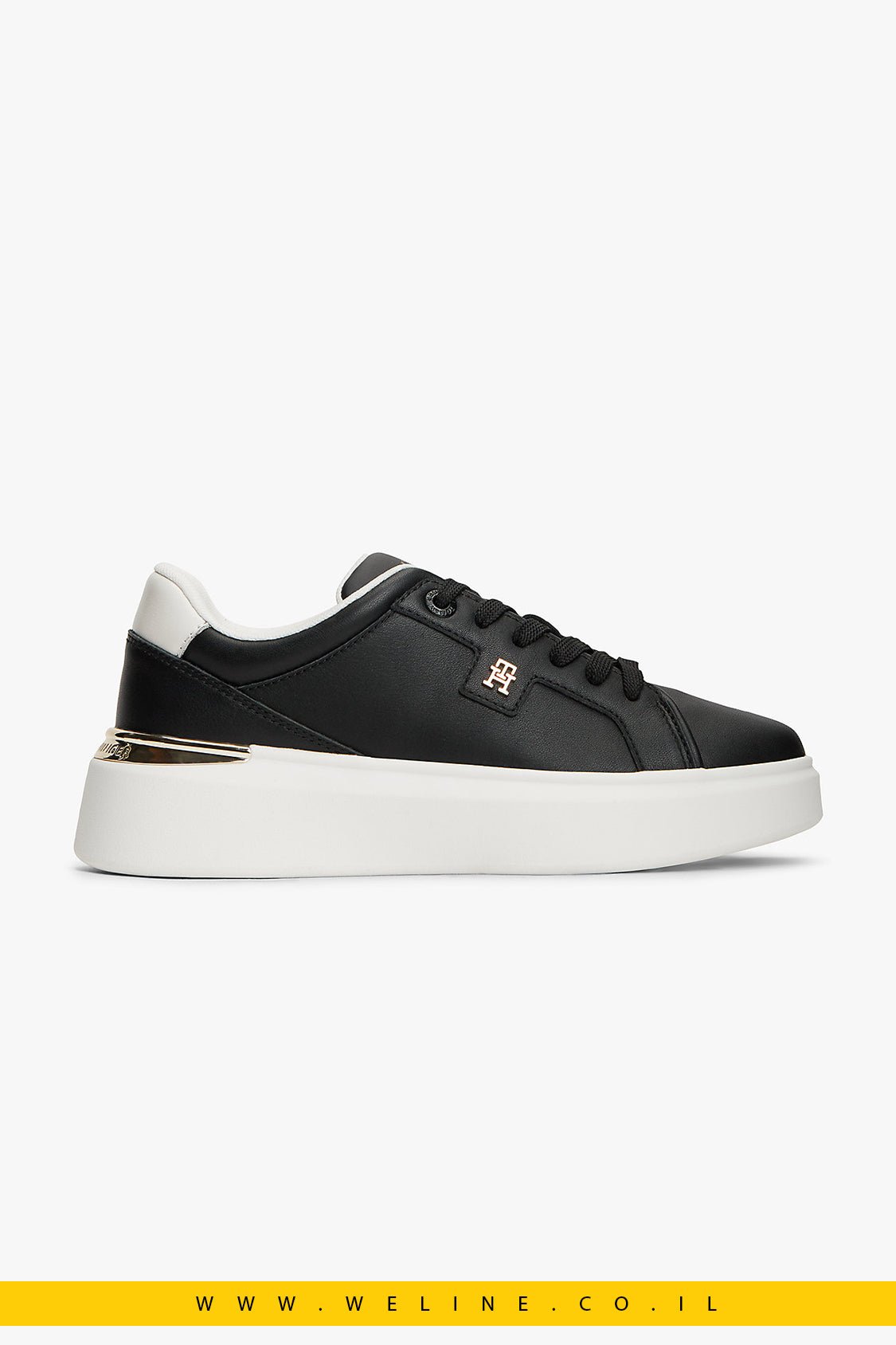 נעלי סניקרס פלטפורמה לנשים Tommy Hilfiger Metallic TH Monogram Leather - WELINE.CO.IL