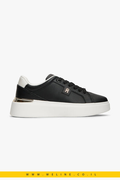 נעלי סניקרס פלטפורמה לנשים Tommy Hilfiger Metallic TH Monogram Leather - WELINE.CO.IL