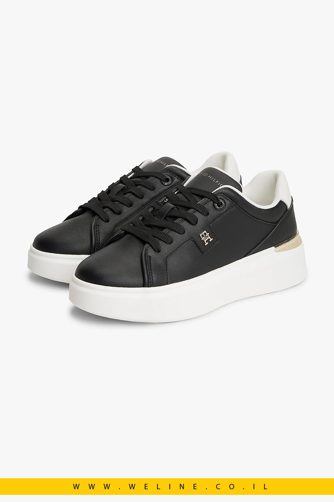 נעלי סניקרס פלטפורמה לנשים Tommy Hilfiger Metallic TH Monogram Leather - WELINE.CO.IL