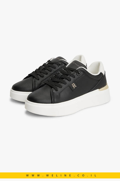 נעלי סניקרס פלטפורמה לנשים Tommy Hilfiger Metallic TH Monogram Leather - WELINE.CO.IL