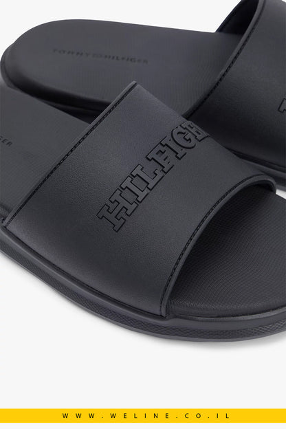 כפכפי גברים Tommy Hilfiger Monotype Pool Slides – צבע שחור - WELINE.CO.IL