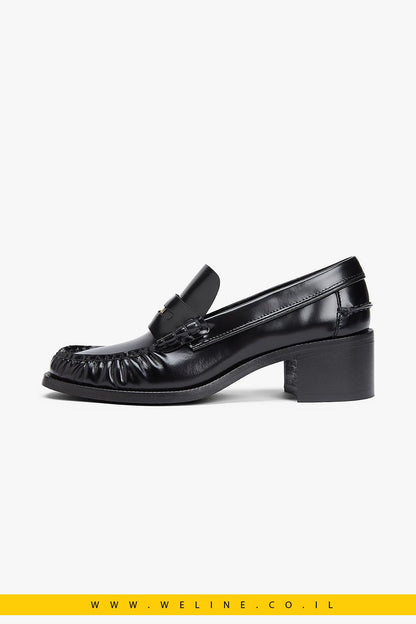 נעלי עקב אלגנט לנשים - Tommy Hilfiger – Patent Leather Block Heel Loafers לנשים | שחור - WELINE.CO.IL