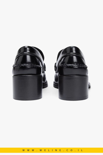 נעלי עקב אלגנט לנשים - Tommy Hilfiger – Patent Leather Block Heel Loafers לנשים | שחור - WELINE.CO.IL
