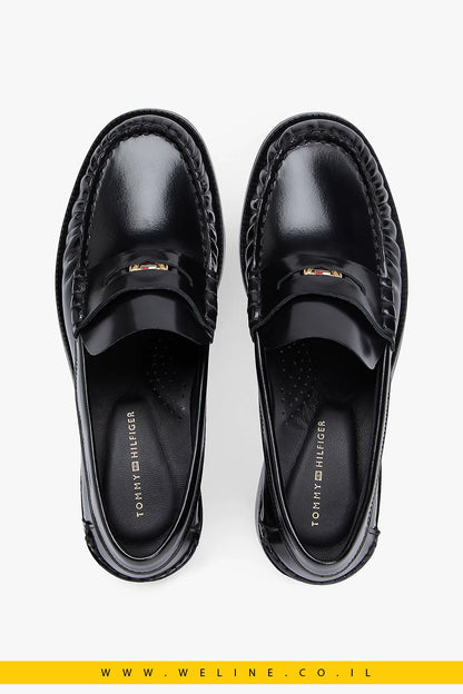 נעלי עקב אלגנט לנשים - Tommy Hilfiger – Patent Leather Block Heel Loafers לנשים | שחור - WELINE.CO.IL