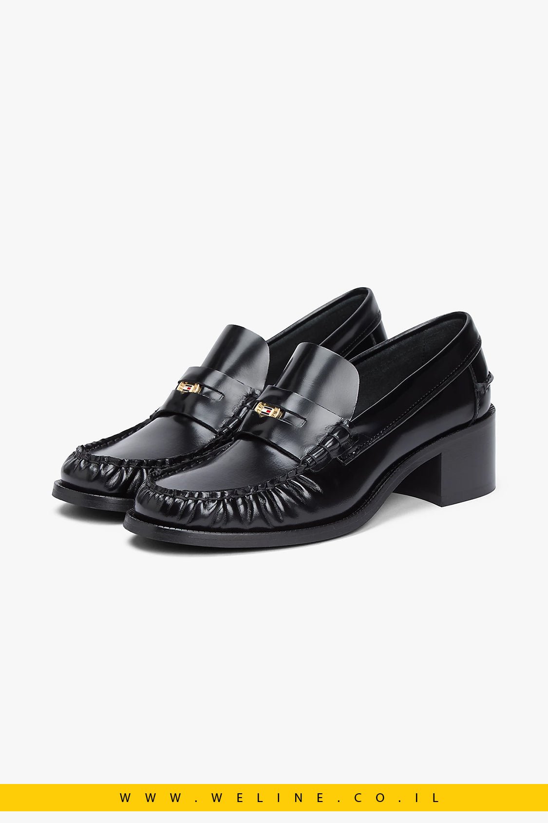 נעלי עקב אלגנט לנשים - Tommy Hilfiger – Patent Leather Block Heel Loafers לנשים | שחור - WELINE.CO.IL