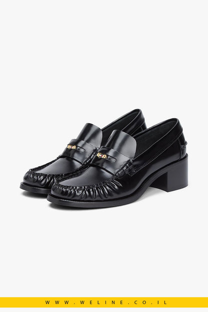 נעלי עקב אלגנט לנשים - Tommy Hilfiger – Patent Leather Block Heel Loafers לנשים | שחור - WELINE.CO.IL