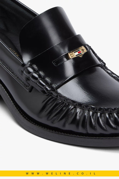 נעלי עקב אלגנט לנשים - Tommy Hilfiger – Patent Leather Block Heel Loafers לנשים | שחור - WELINE.CO.IL