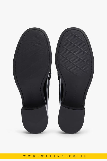 נעלי עקב אלגנט לנשים - Tommy Hilfiger – Patent Leather Block Heel Loafers לנשים | שחור - WELINE.CO.IL