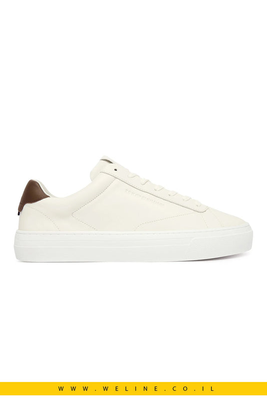 סניקרס גברים Tommy Hilfiger Premium Dress Cupsole Leather – צבע קרם - WELINE.CO.IL